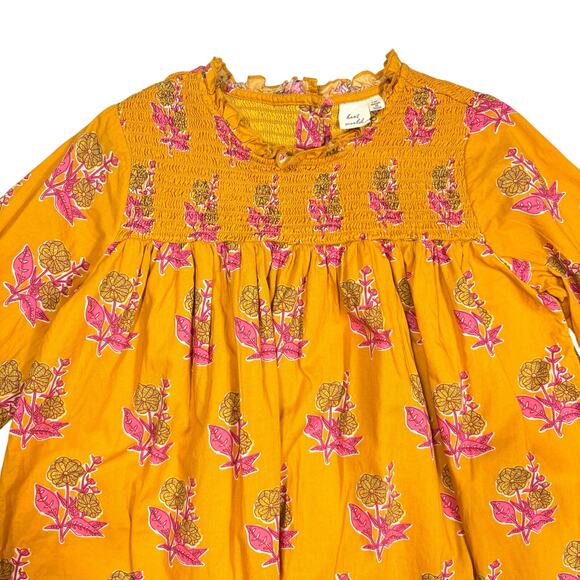 Beet World Girls Dress Size 7-8Y Yellow Pink Floral Smocked Long Sleeve Boho - Picture 2 of 6